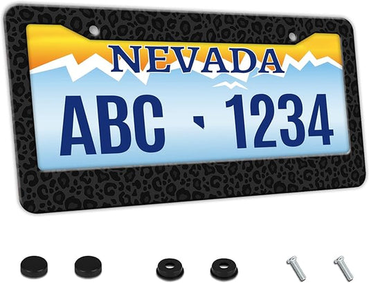 MIOAOSRT Animal Leopard Print Dark License Plate Frame Dark Leopard License Plate Cover Car Tag Holder Metal License Plate Frame Fits Standard U.S.Vehicles 12x6 Inch