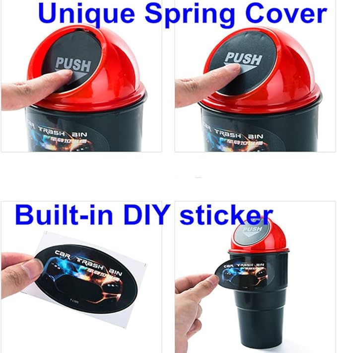Mini Car Auto Garbage Trash Can Automotive Vehicle Waste Storage Fits Cup Holder for Office Desk Trash Can (Red)