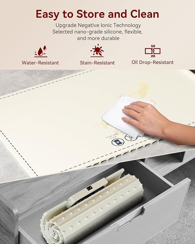 Negative ion Food Warming Mat with Adjustable Temperature,Foldable Electric Warming Tray for Parties Features 3 Modes & Fast Heating,Roll Up Food Warmer for Parties,Shabbat,Christmas (White)