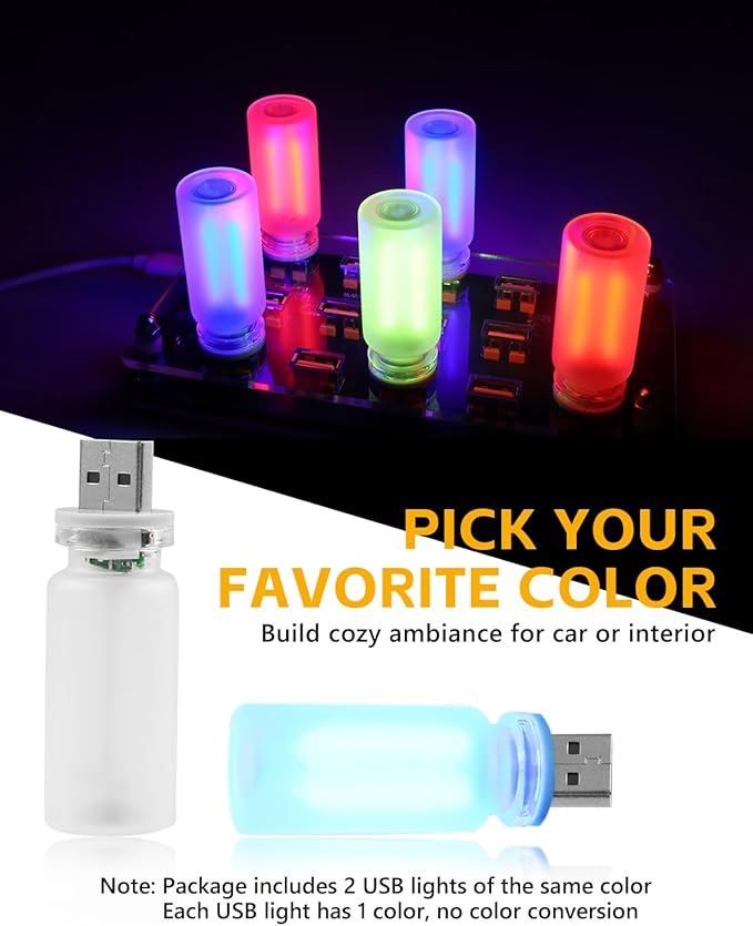 2PCS USB Light for Car, Touch Adjustment Lights, Plug in USB Vehicle Interior Ambient Light, Mini LED Retro Bulb Frosted Glass Night Light Camping, Holiday Decoration, Party, Bedroom (Blue)