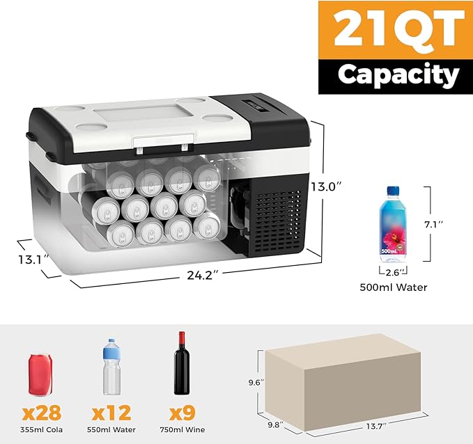 Setpower 12 Volt Refrigerator, 21QT portable freezer,12V Car Fridge With Fix Ropes,Compressor Electric Cooler -4℉~68℉,Plug in cooler for vehiclesTruck RV SUV Van Travel Camping RoadTrip