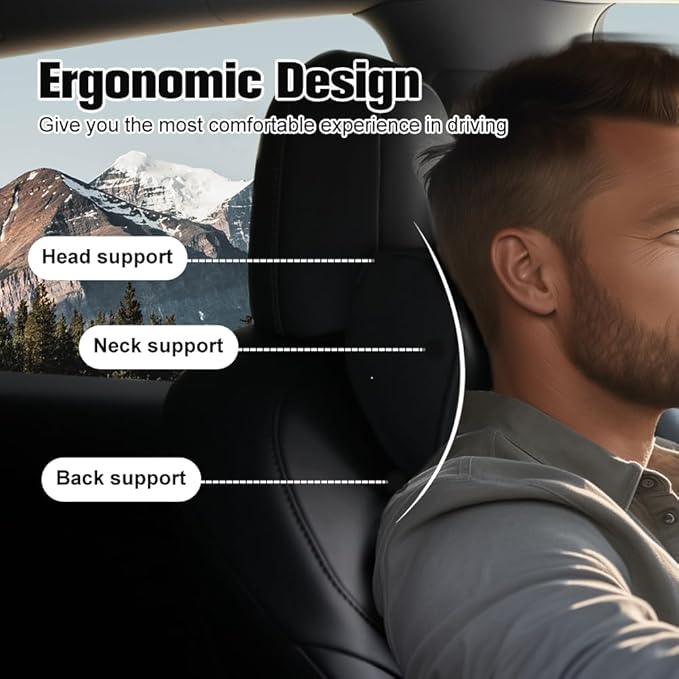 HOPON Headrest Pillow for Tesla Model 3 Model Y with Adjustable Strap,Tesla Neck Pillow with Leather,for Head,Neck,Shoulders,Multipurpose,Tesla Accessories 1 Pack (Black)