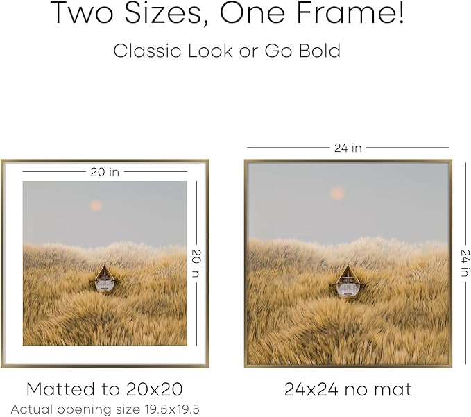 Homeforia 24x24 Picture Frame Bronze, High End Metal 24 x 24 Large Square Poster Frames with Mat 20 by 20 inch Photo, 24by24 Thin Brass Frames Matted to 20x20 Print, Tempered Glass, Wall Kit, Set of 3