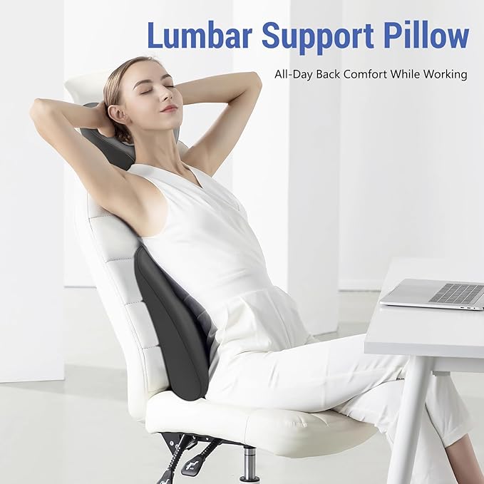 Car Lumbar Support Pillow and Neck Pillow kit for Back & Neck Pain Relief Ergonomic Memory Foam Car Seat Headrest & Lumbar Cushion with Adjustable Strap for Driving Seat/Office Chair Grey