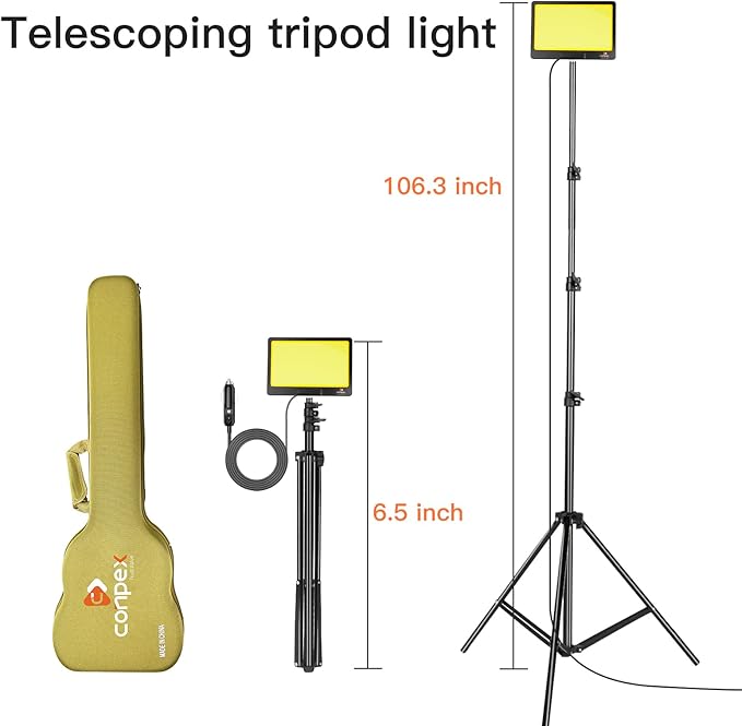 CONPEX Corded Led Camping Lights 23000 Lumens Telescoping Camping Light Tripod, Night Fishing Lights for Bank Portable Outdoor Light with Stand Led Work Light Camp Light Telescopic 12V Light Campsite