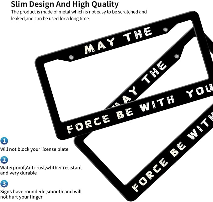 MIOAOSRT May The Force Be with You License Plate Frame Funny Quote License Plate Cover Car Tag Holder Metal License Plate Frame Fits Standard U.S.Vehicles 12x6 Inch