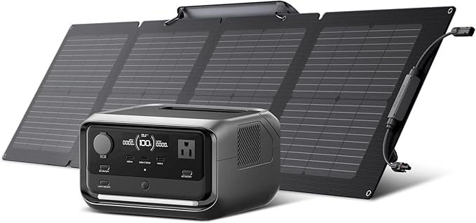 EF ECOFLOW Solar Generator RIVER 3 Plus with 110W Solar Panel, 286Wh Portable Power Station LiFePO4 Battery, 3 Up to 1200W AC Outlets, <10 MS UPS, Expandable to 858Wh, <30 dB Quiet, 1Hr Fast AC Charge