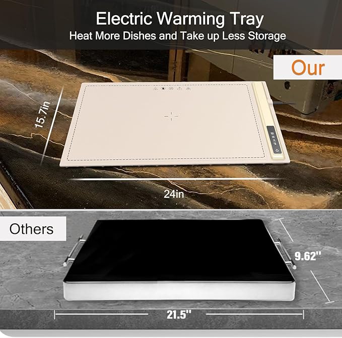 Electric Warming Tray-Kitchen Gadgets Portable Food Warmer,Foldable Roll Up Silicone Food Warming Mat with 3 Temperature Settings,Versatile Food Warmers for Parties Buffet (Beige-2Pack)