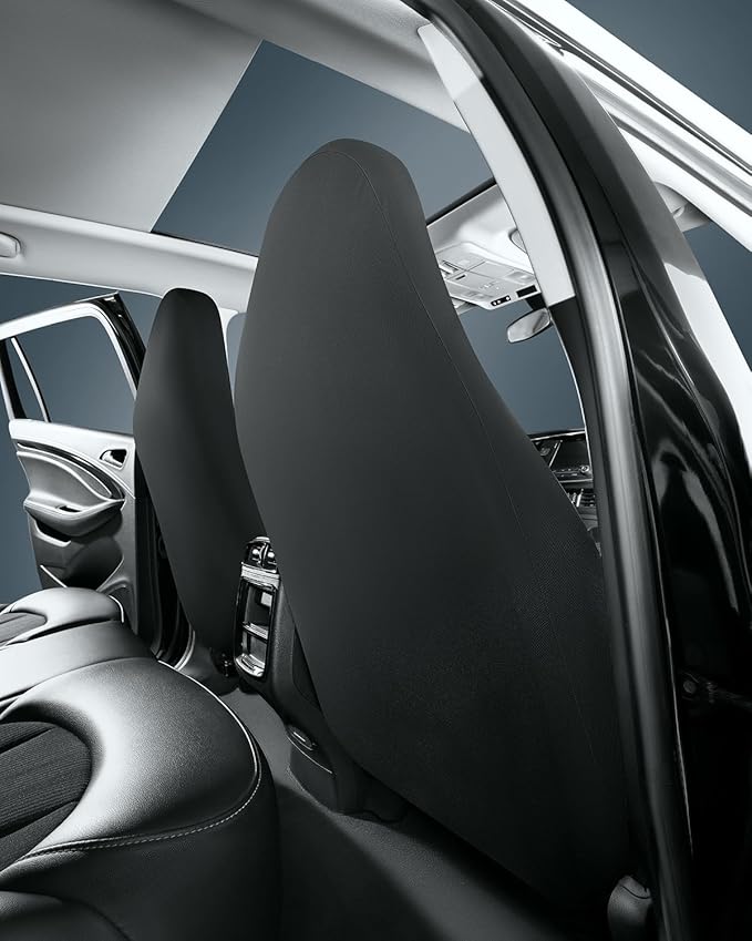 Road Comforts Car Seat Covers for Front Seat, High Back Heavy Duty Breathable Flax Seat Protector, Airbag, Not Seat Belt Compatible, Washable Seat Cover Fits for Most Cars, Trucks, SUVs, Vans Black