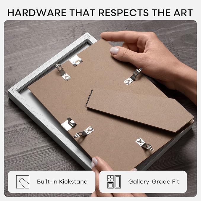 Homeforia 8.5 by 11 Picture Frame White, High End Oak 8.5 x 11 Wood Frames with Mat 6 x 8 inch Photo, 8.5by11 Wooden Frame Matted to 6x8 Art, Wall or Tabletop Frame, Tempered Glass, Wall Kit, Set of 1