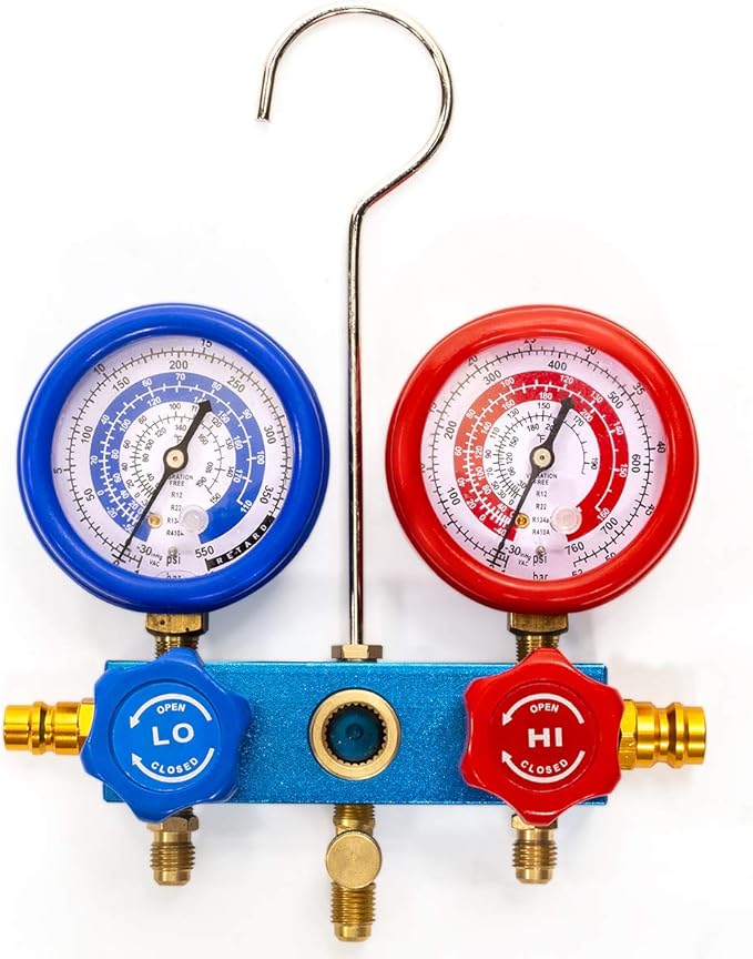 XtremepowerUS HVAC Air Vacuum Pump 3CFM 1/4HP (R134a R12 R22 R410a) A/C Refrigeration AC Manifold Gauge R134 Can-Tap Included Carrying Tote