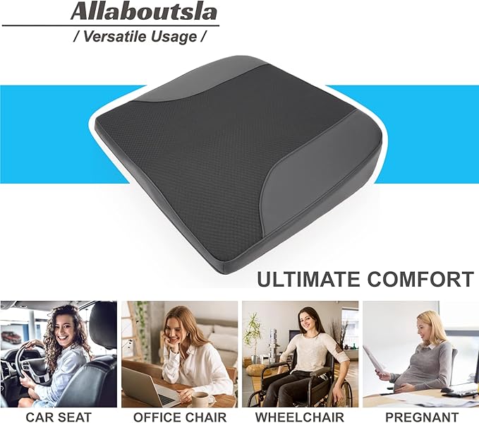 Car Seat Cushion, Car Seat Cushions for Driving with Comfort Memory Foam - Sciatica & Back Pain Relief, Suitable for Car, Truck, Office Chair (Black)