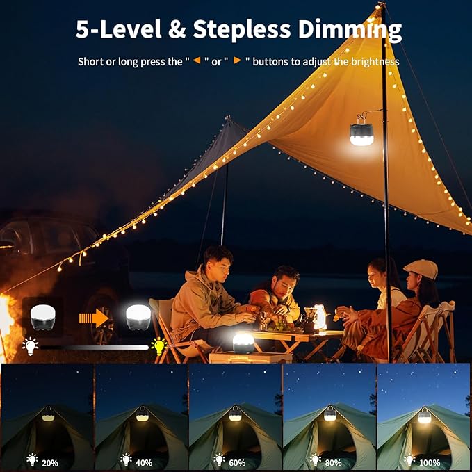 Rechargeable Camping Lantern 8000mAh, Portable RGB Hanging Lights Magnetic Base, Waterproof LED Tent Lights for Camping, Hurricane, Hiking, Home Emergencies, Outdoor Party - Black