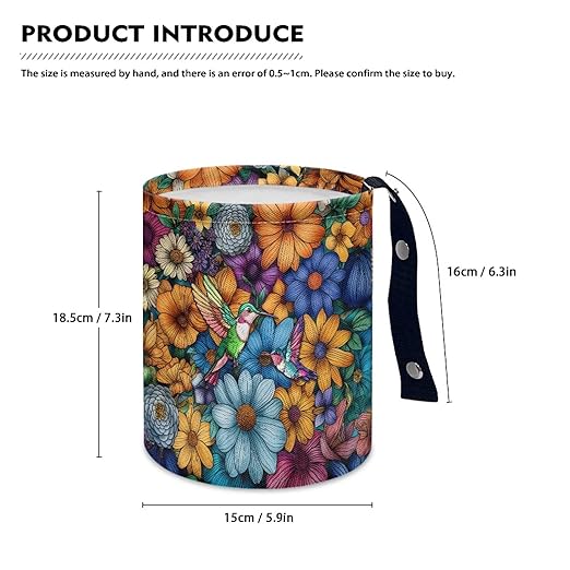 Hummingbird Flower Car Trash Can Leak Proof Waste Basket Container Bag Bin Hanging Cup Holder Organizer with Strap Mini Car Interior Accessories for Auto, Car, Camping, Travelling