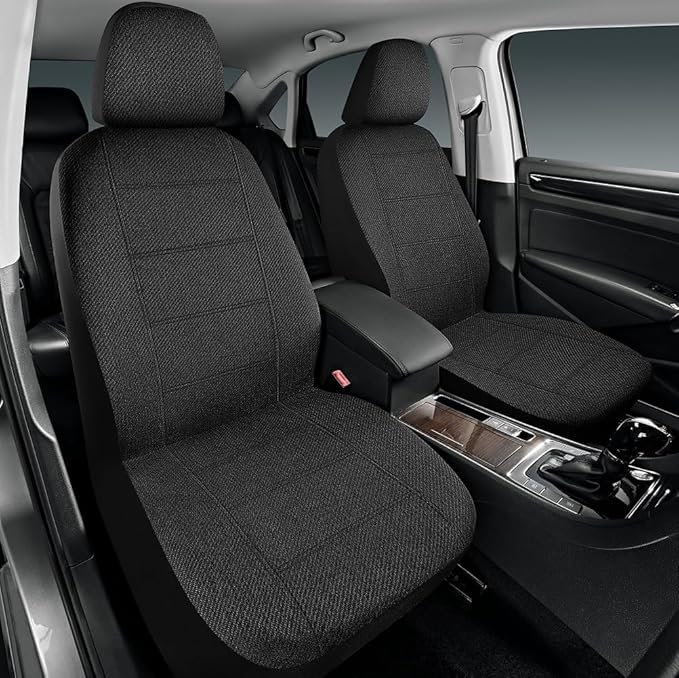 Road Comforts Car Seat Covers Full Set, Front and Split Rear Bench Seat Cover for Car, Universal Cloth Seat Protectors for SUV, Sedan, Van, Automotive Interior Covers Set, Airbag Compatible, Black