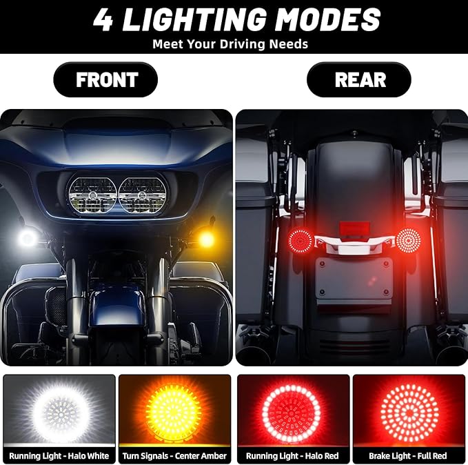 1157 LED Turn Signals, 81 LED Front Rear Blinkers Combo Bulbs 2" Bullet Housing w/4 Smoked Lenses Compatible with Harley Davidson Sportster Street Glide Road Glide Electra Glide Dyna