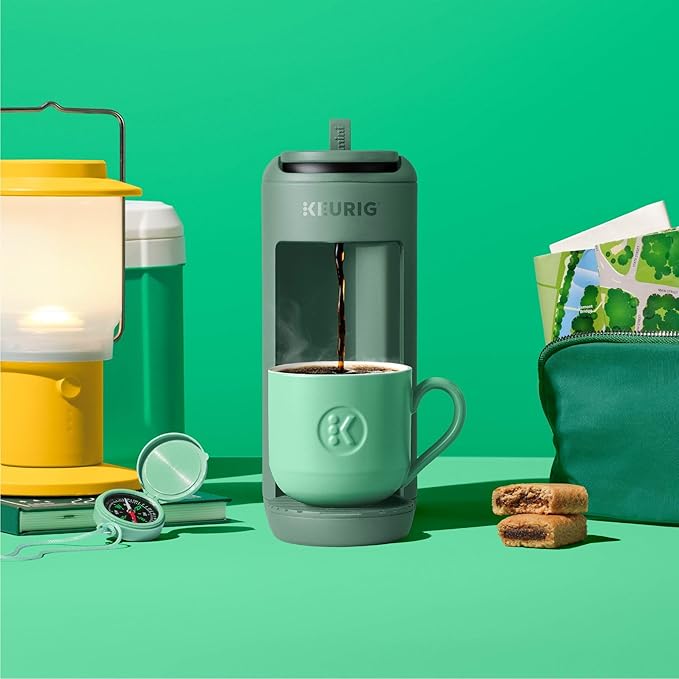 Keurig K-Mini Mate Single Serve K-Cup Pod Coffee Maker, Brews Up to 12 oz Cup, Compact Portable Coffee Machine for Small Spaces, Dorms & Offices, Glamping Green
