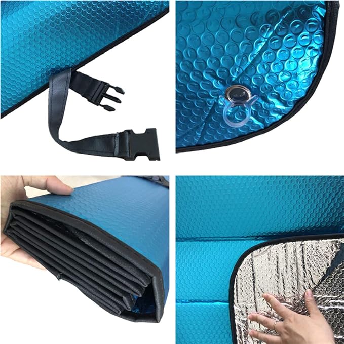 Car Windshield Sunshade-Thicken 5-Layer Bubble Block Heat and Sun UV Rays,Front Windshield Sun Shade,Sun Visor for Car- Keeps Your Vehicle Cool - 58 x 27.5 Inch (Blue)