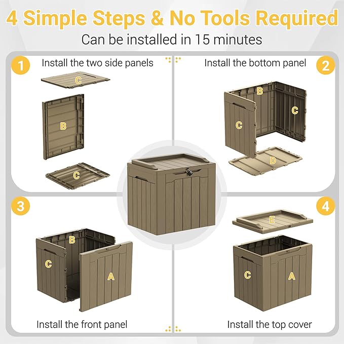 Greesum 31 Gallon Resin Deck Box Large Outdoor Storage for Patio Furniture, Garden Tools, Pool Supplies, Weatherproof and UV Resistant, Lockable, Light Coffee