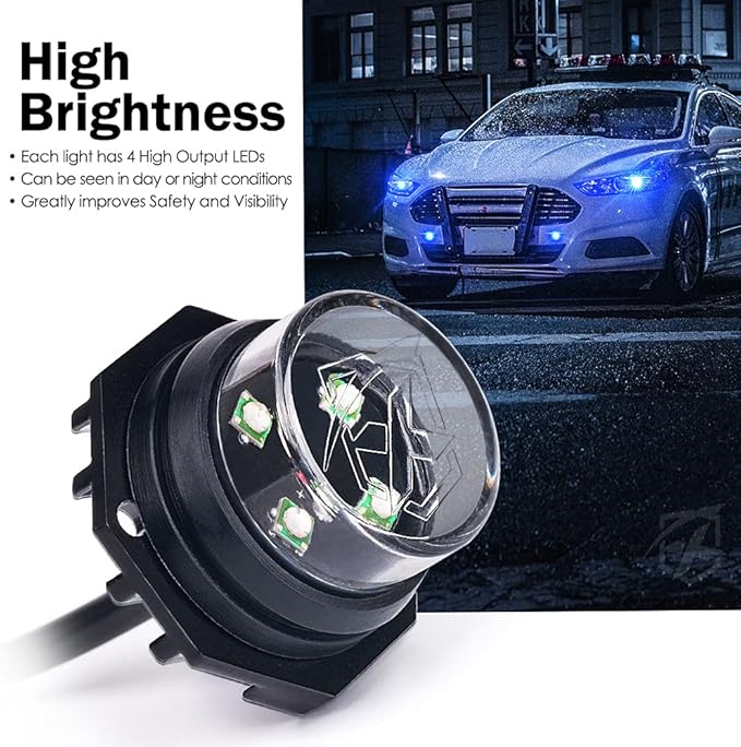 Xprite Blue LED Hideaway Strobe Police Lights Kit, 20 Flashing w/Control Panel Headlights Taillights Mounting, Hazard Warning for Emergency POV Vehicles Volunteer Cars Trucks SUV 8PCS