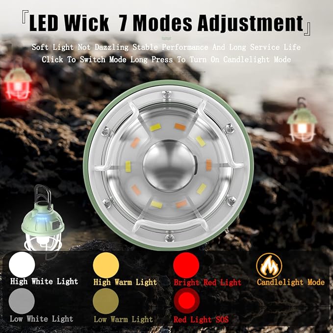 Camping Light,LED Tent Lanterns, Rechargeable Light IPX4 Waterproof Lights,3 Color 7 Light Modes Survival Lanterns Emergency Lamp for Camping Picnic Hiking Fishing Workshop Home Garden Decoration