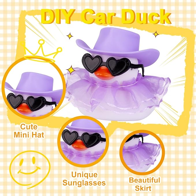 Cute Duck Car Dashboard Decoration with Mini Hat Sunglasses and Skirt, JJ075E1