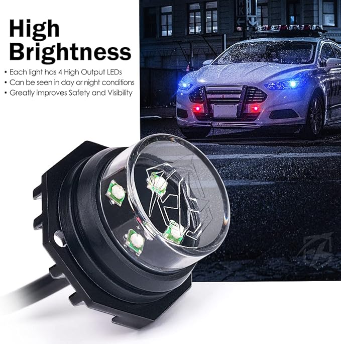 Xprite Red Blue LED Hideaway Strobe Police Lights Kit, 20 Flashing Patterns w/Control Panel for Headlights Taillights Hazard Warning Mounting, for Emergency Vehicles Volunteer Cop Cars Trucks 6PCS