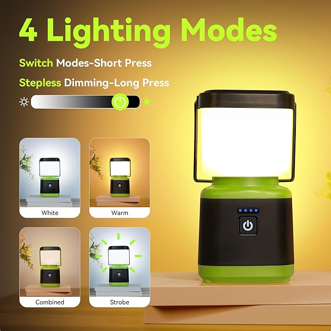 AlpsWolf Camping Lantern Rechargeable, Stepless Dimming LED Lantern, 4000mAh Rechargeable Lantern for Power Outages, IPX4 Waterproof Portable Camping Light, Green 1 Pack
