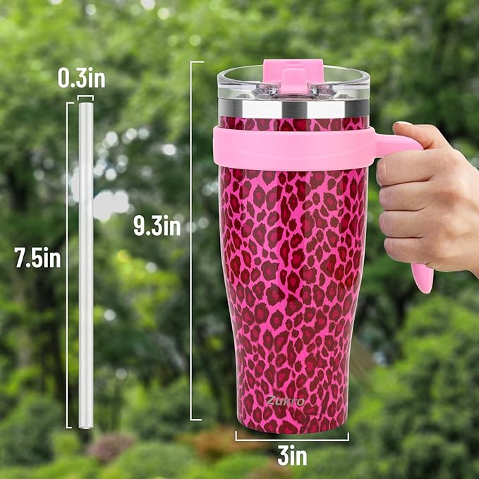 Zukro 40 oz Tumbler With Handle And Straw, Leak-proof Closable Flip Straw Lid, Insulated Stainless Steel Coffee Cup for Hot and Cold Drinks, Travel Mug Fit in Cup Holder, Dishwasher Safe