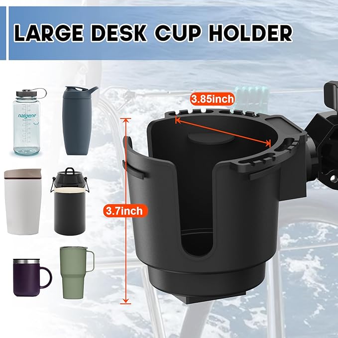 Cup Holder with 0.6"-1.5" Aluminum Clamp - Drink Holder for ATV, Motorcycle, Bike, Wheelchair, Golf Cart, Fits Maximum Diameter of 3.38 inches Bottles.