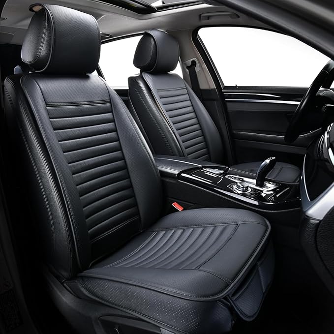 Universal Leather Car Seat Covers Full Set, Car Seat Cushion Covers Protector for Cars SUV Pick-up Truck Van Interior Accessories(Black)