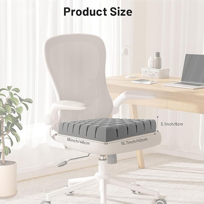 Waffle Seat Cushion Foam Pad – Relieves Back, Sciatica, Tailbone & Hip Pressure for Long Sitting – Ideal for Office Chair, Wheelchair, Recliner, Car Seat – 18x16x3 Inch, Gray