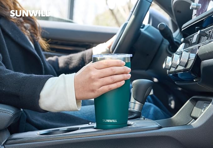 SUNWILL Travel Coffee Mug with Lid, 20 oz Tumbler Set of 2, Insulated Stainless Steel Cup for Drinks, Water, Tea, Powder Coated Forest Green & Plum