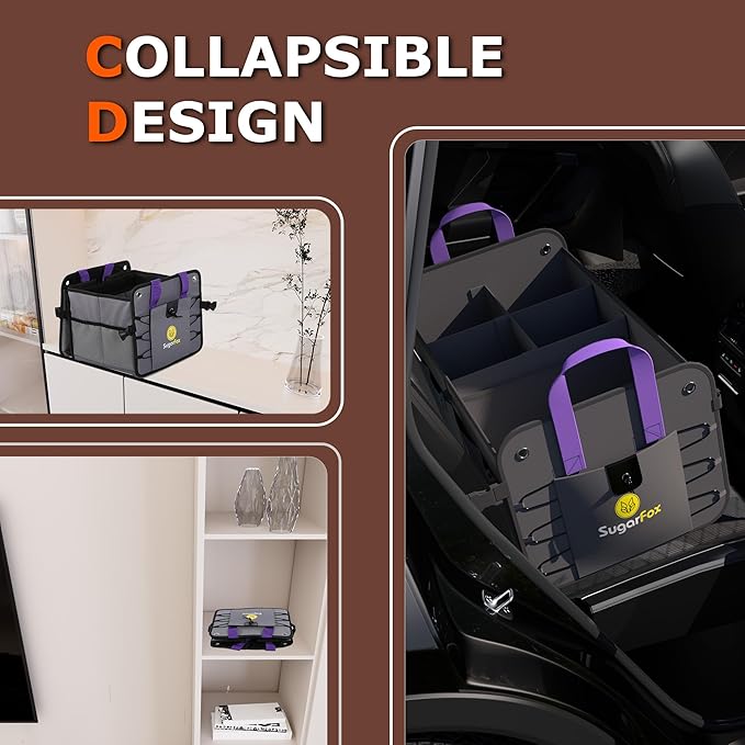 Large Capacity Trunk Organizer for Car & SUV – Waterproof with 8 Mesh Pockets, collapsible & Adjustable compartments, 84L Durable Storage with Non-Slip Base, Gray - M313