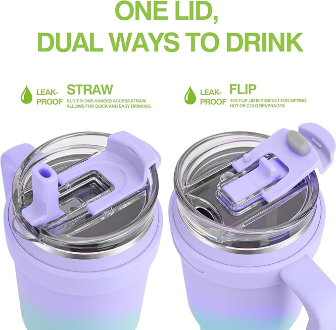 Zukro 50 oz Tumbler With Handle And Straw, Leak-proof Flip Straw Lid, Insulated Stainless Steel Water Bottle for Hot & Cold Drinks, Large Travel Mug Fit in Cup Holder, Dishwasher Safe, Aurora