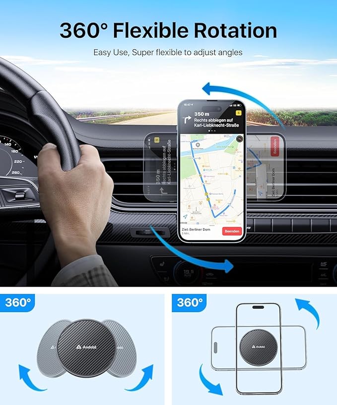 andobil Magnetic Phone Holder for Car Vent Suitable for iPhone 16/15/14 Grey