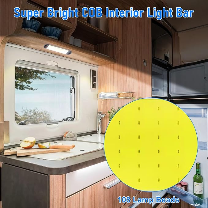 Linkstyle 2PCS 12V LED Interior Light Bar, 12V LED Light Strip with Switch, 108 COB 14W Lamp Beads for Car Truck RV Boat Cabinet Interior Lighting