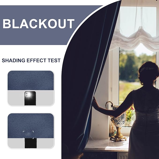 JIUZHEN Blackout Curtains for Bedroom - 70 x 84 Inch Extra Wide Privacy Assured Thermal Insulated Room Darkening Room Divider Curtain Cover for Living Room, Set of 2 Panels with Tiebacks, Dusty Blue