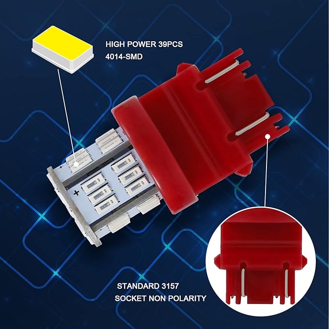 10 Packs LED Light Bulbs Super Bright 3157 3156 3057 4057 4157 for Cars 12V Non-Polarity 39-SMD LED Chipsets with Projector for Turn Signal Lights Taillights Replacement(Red)