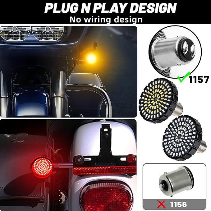 1157 LED Turn Signals, 81 LED Front Rear Blinkers Combo Bulbs 2" Bullet Housing w/4 Smoked Lenses Compatible with Harley Davidson Sportster Street Glide Road Glide Electra Glide Dyna