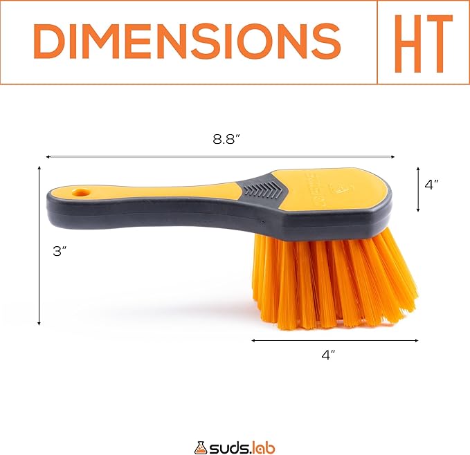Suds Lab Heavy Duty Tire Brush Rubberized Handle Soft Bristle Car Detailing Wheel Brush, Rim, Wheel, Dust Cleaner Brush