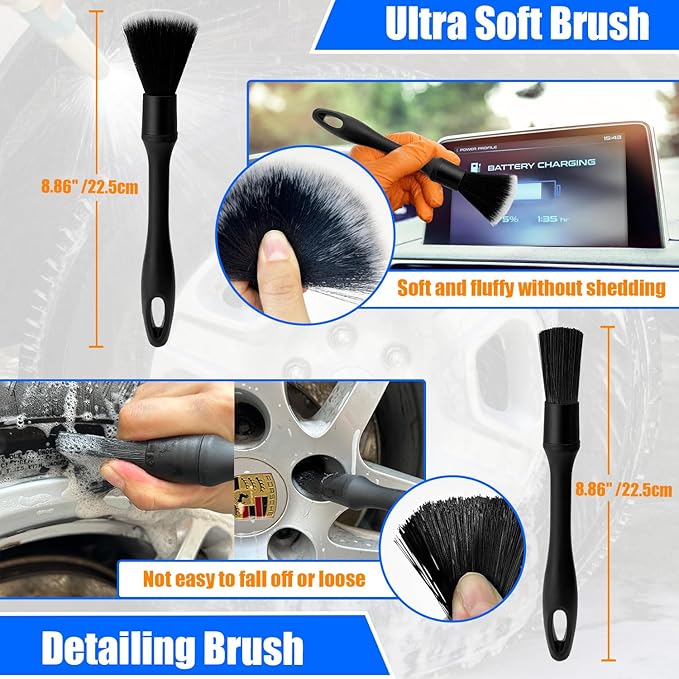 Car Wheel Brush Kit, Soft Drill Wheel Cleaner Brush, Tire Brush, Detailing Brush, and Detailing Pads, No Scratches Car Wheel Cleaning Kit for Wheels, Tires, Rims, Engines, Exhaust(Blue+White, 6 Pack)