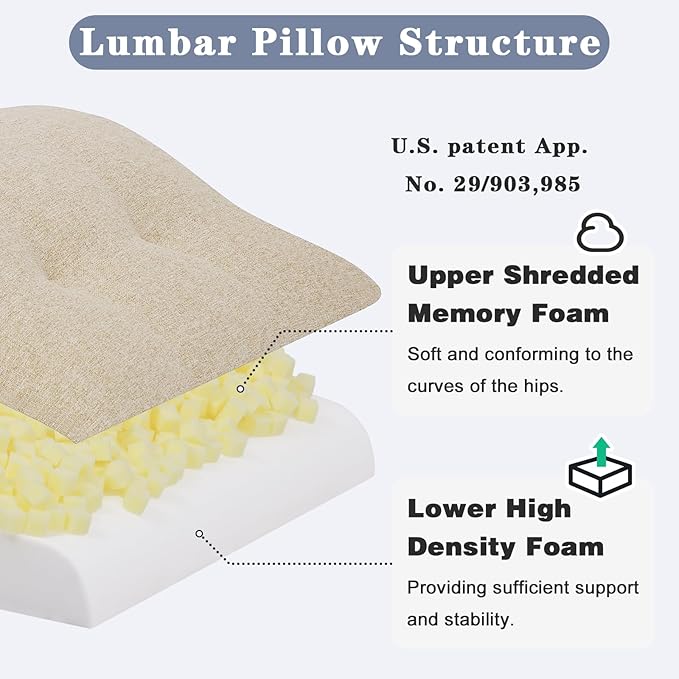 baibu Lumbar Support Pillow for Recliner, Large Memory Foam Dual-Layer Patent Design Back Support Cushion for Sofa & Gaming Chair, Ergonomic Lumbar Pillow with Machine Washable Cover, Beige