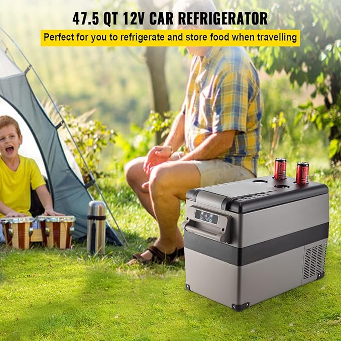 VEVOR 12 Volt Refrigerator, 48 Quart (45L) Fast Cooling Portable Freezer with App Control (-4℉~68℉), Car Fridge with 12/24v DC & 110-240v AC for Travel, Truck, Camping and Home Use, Grey