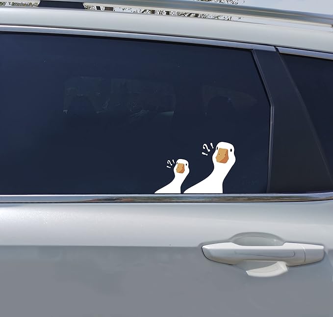 Cute Funny Cartoon Confused Goose Vinyl Sticker, 1 Small and 1 Big