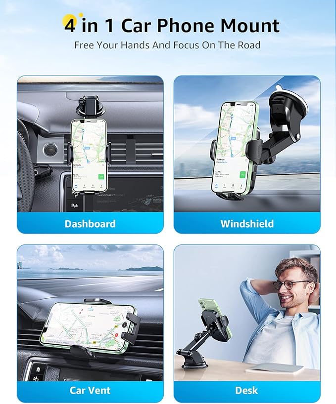 [2025 Stable Nano Suction Cup Phone Mount for Car Universal Hands-Free Suction Cell Phone Holder for Car Dashboard Air Vent Car Phone Holder Mount for Samsung iPhone 16 15 14 Plus Pro Max