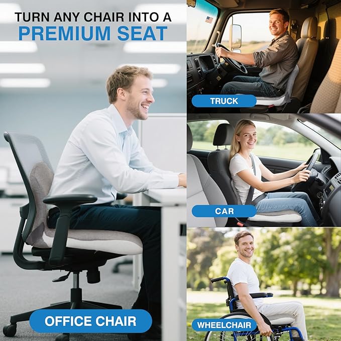 Memory Foam Truck Seat Cushion for Truck Driver Ergonomic Driver Seat Cushion with Lumbar Support & Sciatica Relief, Ideal Car Seat Cushions for Driving & Semi Truck & Office Chair