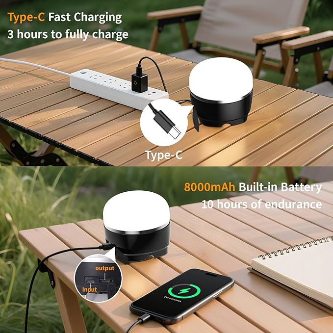 LED Camping Lantern, 8000mAh Rechargeable Camping Lights with 12 Light Modes, LED Lanterns for Power Outages, Auto-Memory, Magnetic Base, Portable Tent Light for Hurricane, Emergency, Home, Hiking