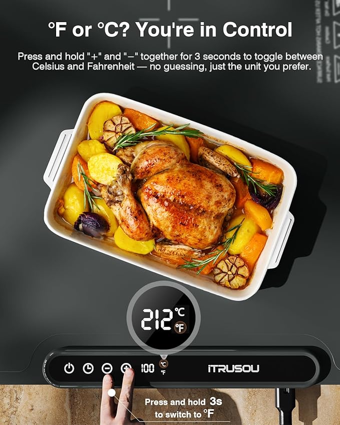 Warming Mat for Food, iTRUSOU Electric Warming Tray with 1–99H Timer, 7 Temp Settings, Patented Full-Surface Heating, °F/°C Switch, Flexible Roll-Up Food Warmers for Parties Buffet, Everyday Use