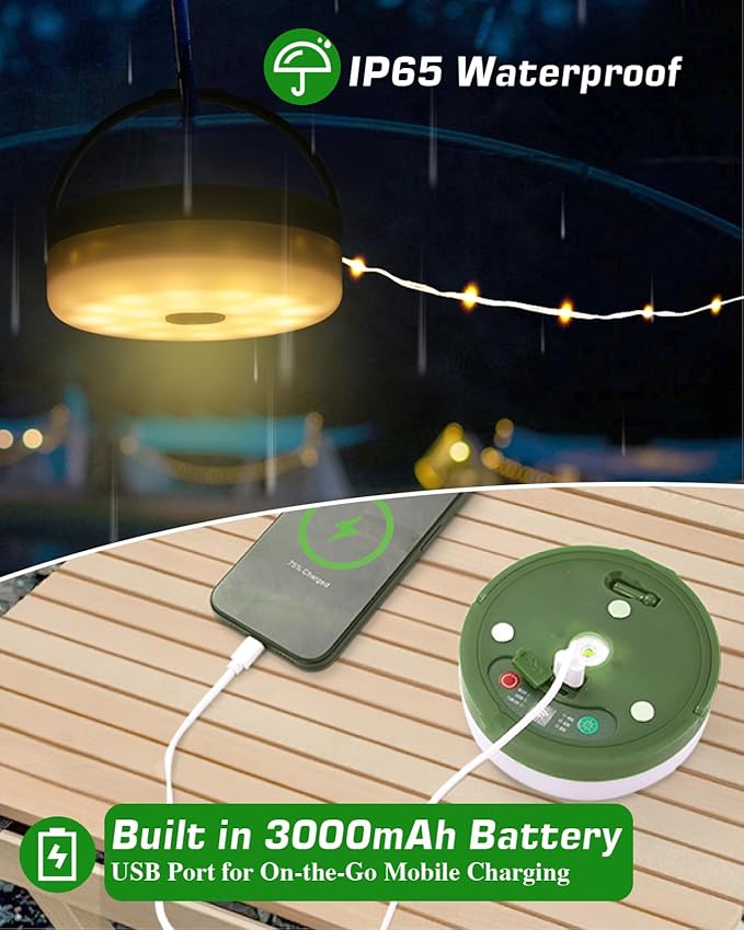 Camping String Lights 4 in 1, Anpro 32.8 Ft String with Warm White 130 LEDs, USB Rechargeable with Remote Control, Adjustable Brightness, 6 Light Modes, Portable Camping Light for Outdoor, Decoration